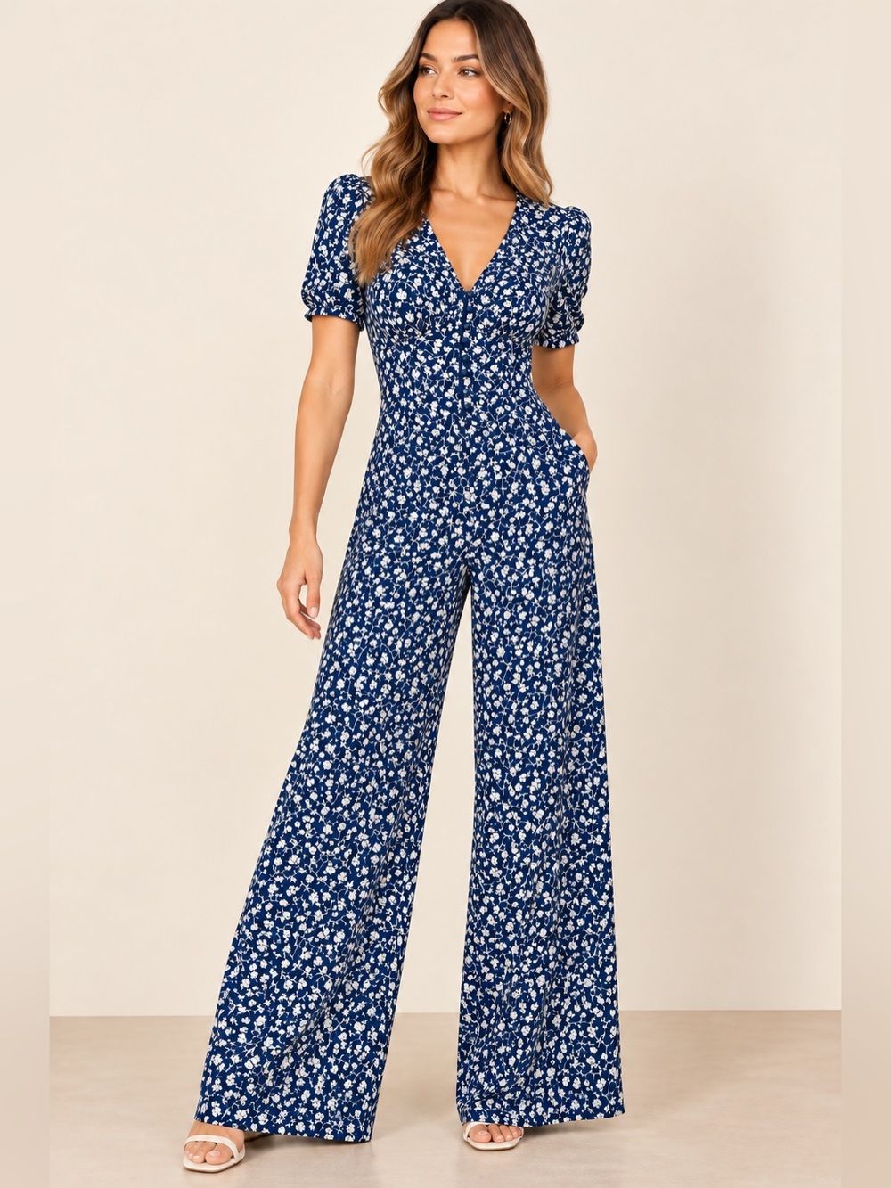 Reformation Blue Floral Wide-Leg Jumpsuit